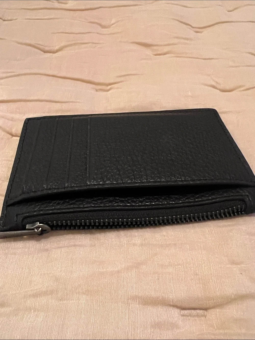 Coach Black Pebbled Leather Zip Card Case Wallet Slim Card Holder - Picture 6 of 8